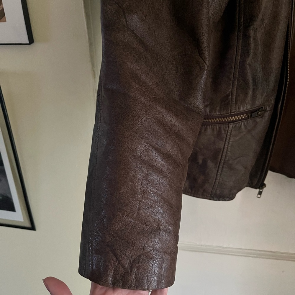 Vintage Karlsburg Distressed Brown Genuine Leather Biker Jacket - Picture 5 of 6